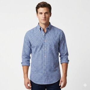 Ralph Lauren Mens Gingham Button Down Business Casual Shirt Blue White 17 32/33